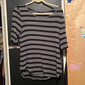Black and gray striped short sleeve shirt